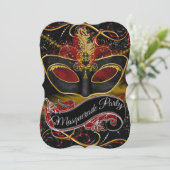 Rood & Gouden Masker Glitter Masquerade Kaart (Staand voorkant)