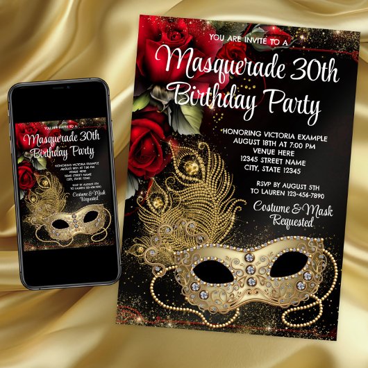 Rood Gouden Maskerade Feest Kaart