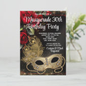 Rood Gouden Maskerade Feest Kaart (Staand voorkant)