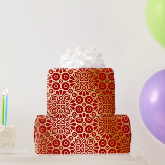Rood gouden oriëntaals patroon elegant cadeaupapier (Feestgeschenken)