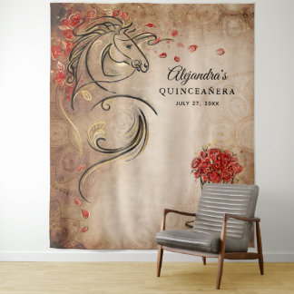 Rood Gouden Paard Rustieke Foto Achtergrond Wandta Wandkleed