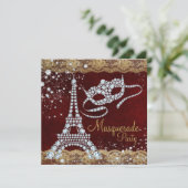 Rood Gouden Paris Masquerade Feest Kaart (Staand voorkant)