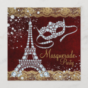 Rood Gouden Paris Masquerade Feest Kaart