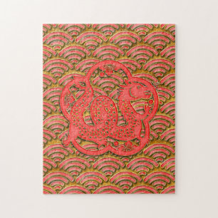 Rood Gouden Patroon Maan Nieuwjaar van de Draak 20 Legpuzzel