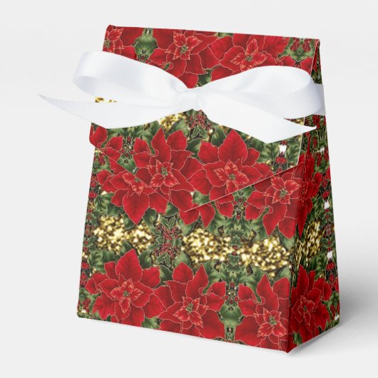 Rood & Gouden Poinsettia Patroon Tent Favor Box Bedankdoosjes (Voorkant Zijde)