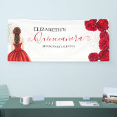 Rood & Gouden Quinceañera Aangepaste Welkomstbanne Spandoek (Beurs)