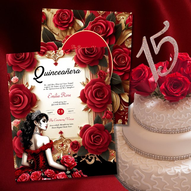 Rood gouden Quinceanera-jurk ceremonie receptie    (Creator heeft geüpload)