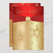 Rood, gouden sneeuwvlokken kerstfeest kaart (Voorkant / Achterkant)