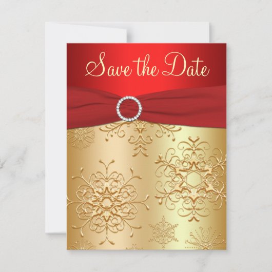 Rood, gouden sneeuwvlokken Weddenschap Save the Da Date (Voorkant)