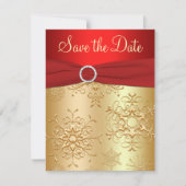Rood, gouden sneeuwvlokken Weddenschap Save the Da Save The Date (Voorkant)