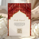 Rood Gouden Vierbladige QR Code Sikh Huwelijk Kaart