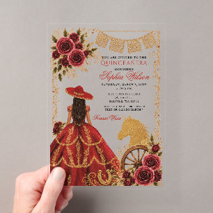 Rood Gouden Westers Paard Bloemstuk Charra Quincea Acryl Uitnodigingen