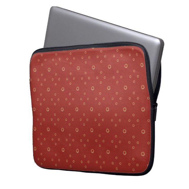 Rood | Gouden Zinnia Zon Laptop Sleeve (Voorkant Links)