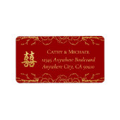 Rood goudflorale chinese bruiloft etiket (Voorkant)