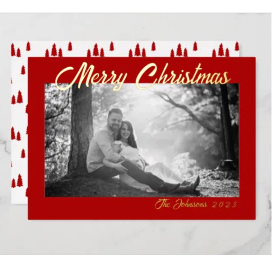 Rood Goudfolie Kerstboom Patroon Kaart