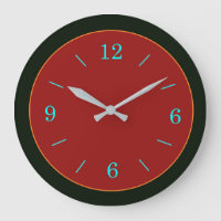 Rood/goudgezicht met Aqua Numerieke wandklok
