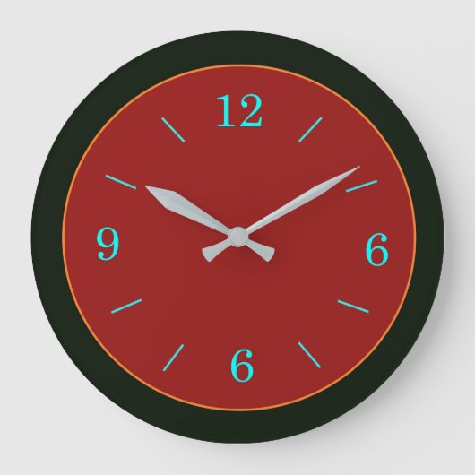 Rood/goudgezicht met Aqua Numerieke wandklok (Voorkant)