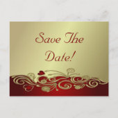 Rood & goudharten & scrollen sparen de Datum Aankondigingskaart (Voorkant)