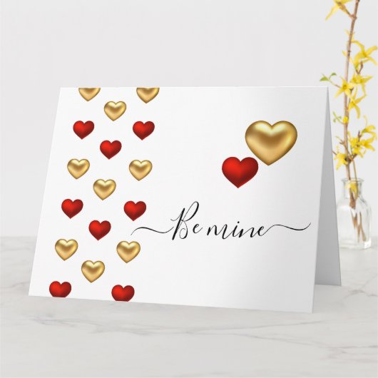 Rood & goudharten Witte Valentijn Kaart (Gele Bloem)