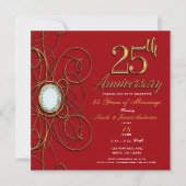 Rood & goudlegant Diamond 25 25e Jubileum Kaart (Voorkant)
