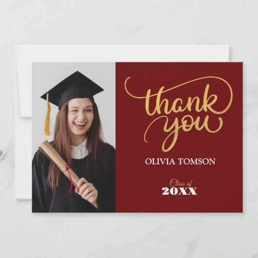 Rood & goudmodern Afstuderen - Hartelijk dank voor Bedankkaart (Voorkant)