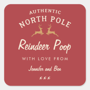 Rood grappig zelfgemaakte kerst rendieren poep sti vierkante sticker