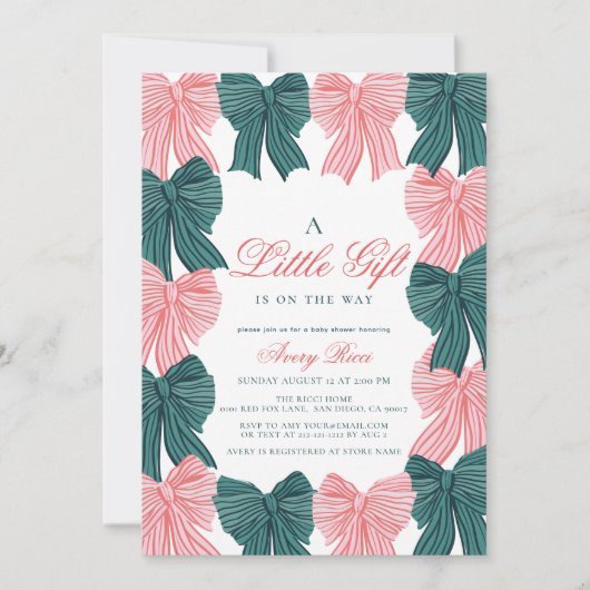Rood & Gree Bow/Ribbon Coquette Baby shower Kaart (Voorkant)