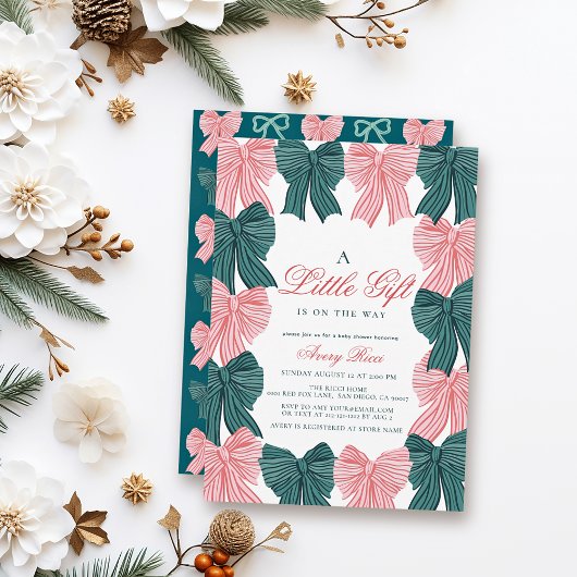 Rood & Gree Bow/Ribbon Coquette Baby shower Kaart