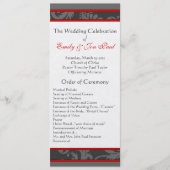 Rood Grijs 9x4 Damask Swirl Wedding Programmakaart (Voorkant)