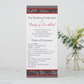 Rood Grijs 9x4 Damask Swirl Wedding Programmakaart (Staand voorkant)