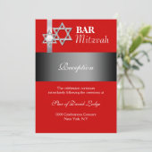 Rood grijs bar mitswa RECEPTIE Kaart (Staand voorkant)