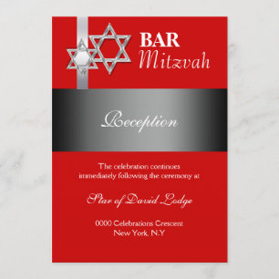 Rood grijs bar mitswa RECEPTIE Kaart