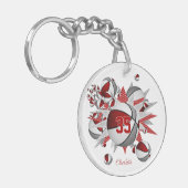 rood grijs basketbal blowout meisjes jersey nummer sleutelhanger (Voorkant Links)