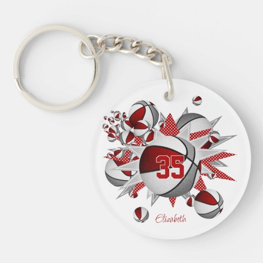 rood grijs basketbal blowout meisjes jersey nummer sleutelhanger (Voorkant)
