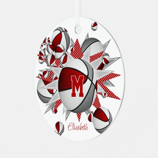 rood grijs basketballen sterren meisjes keepsake j metalen ornament (Voorkant links)