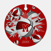 rood grijs basketballen sterren meisjes keepsake j metalen ornament (Achterkant)