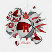 rood grijs basketballen sterren meisjes keepsake j metalen ornament (Voorkant)