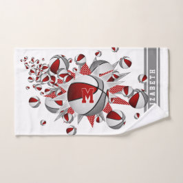 rood grijs basketballen sterren meisjes monogram handdoek