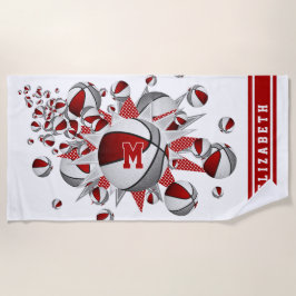 rood grijs basketballen sterren meisjes monogram strandlaken