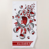 rood grijs basketballen sterren meisjes monogram strandlaken (Voorkant)