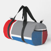 Rood, grijs, blauw en uw tekst, driekleurig plunjezak (Rechterhoek)