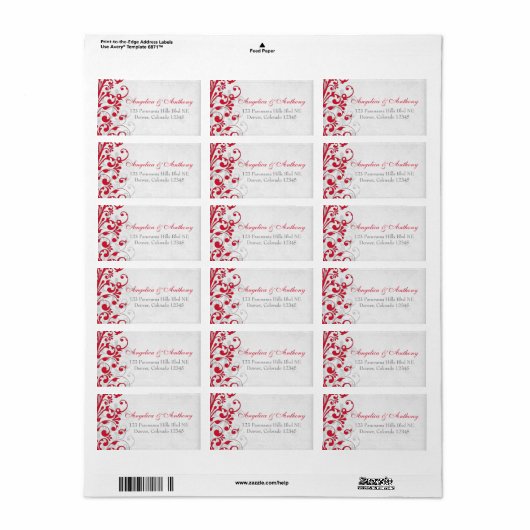 Rood Grijs Bloemen Bruiloft Retouradres Labels (Full Sheet)