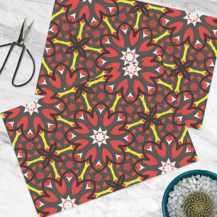 Rood Grijs Bloemen Folk Art Etnisch Geometrisch Pa Tissuepapier