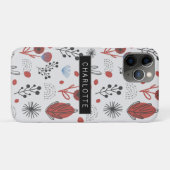 Rood grijs bloemenpatroon Plant gepersonaliseerd Case-Mate iPhone Case (Achterkant (horizontaal))