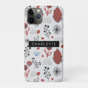 Rood grijs bloemenpatroon Plant gepersonaliseerd Case-Mate iPhone Case