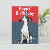 Rood & Grijs Cartoon Hond Verjaardagsfeest Kaart (Staand voorkant)