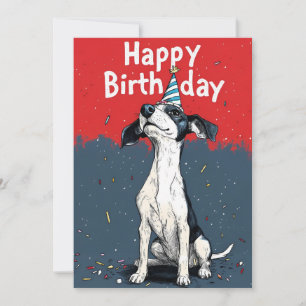 Rood & Grijs Cartoon Hond Verjaardagsfeest Kaart