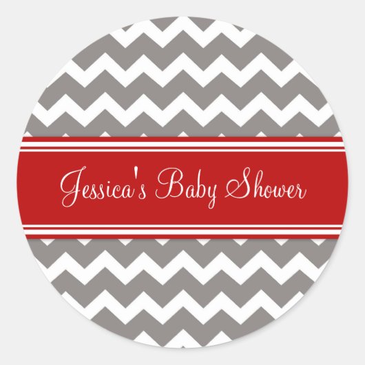 Rood Grijs Chevron Baby shower Favor Stickers (Voorkant)