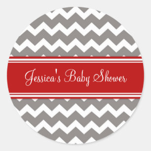 Rood Grijs Chevron Baby shower Favor Stickers