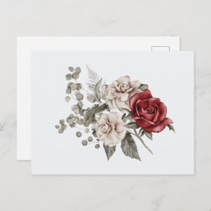 Rood Grijs & Cream Boho Bloem Boeket Briefkaart